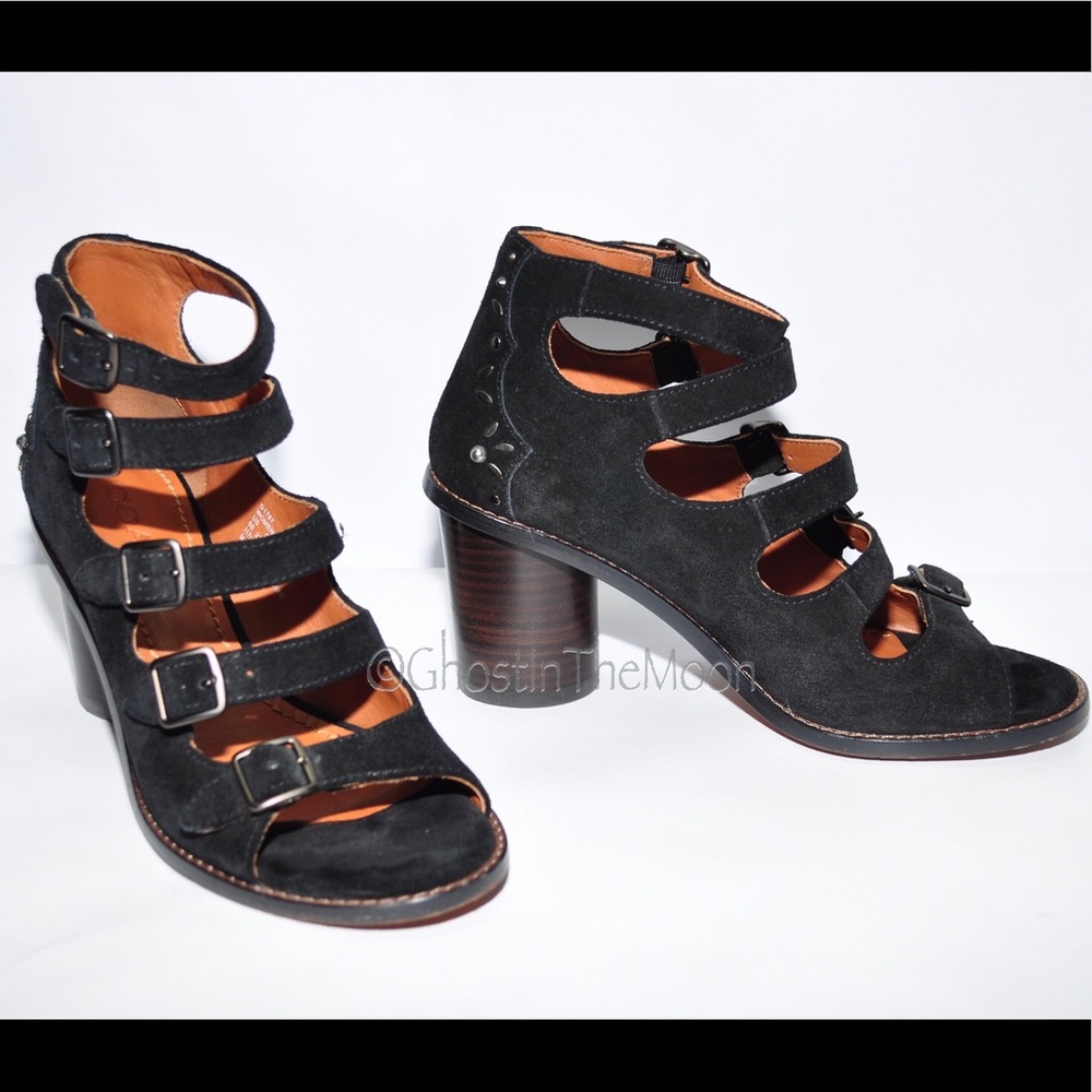 Coach Buckle Bootie Prairie Rivets Open Toe Suede - Picture 4 of 12
